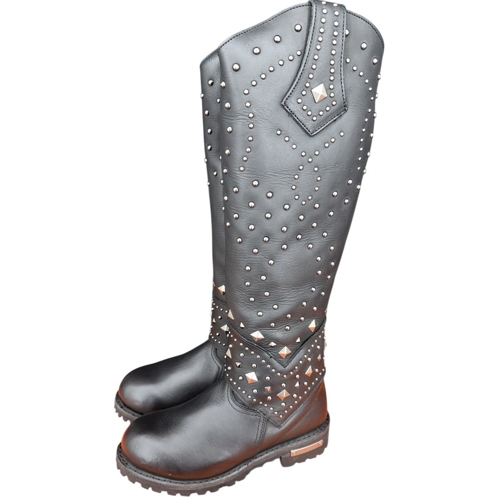 Milwaukee Leather MBL9371 Black Studded Leather Motorcycle Biker Boots Womens 10